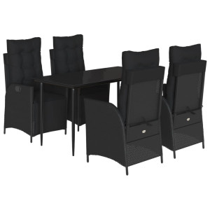 Set de muebles jardín 5 pzas con cojines ratán sintético negro H