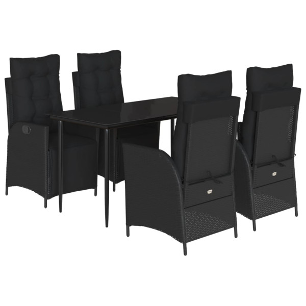 5 pcs conjunto de jantar p/ jardim c/ almofadões vime PE preto M 2