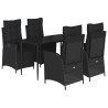 5 pcs conjunto de jantar p/ jardim c/ almofadões vime PE preto 2