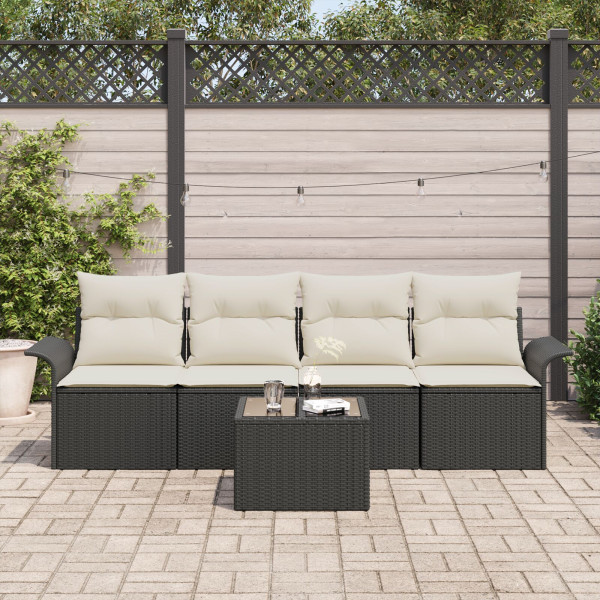 Conjunto de Sofá de Jardim de 5 Peças com Almofadas em Rattan Sintético Preto M 3
