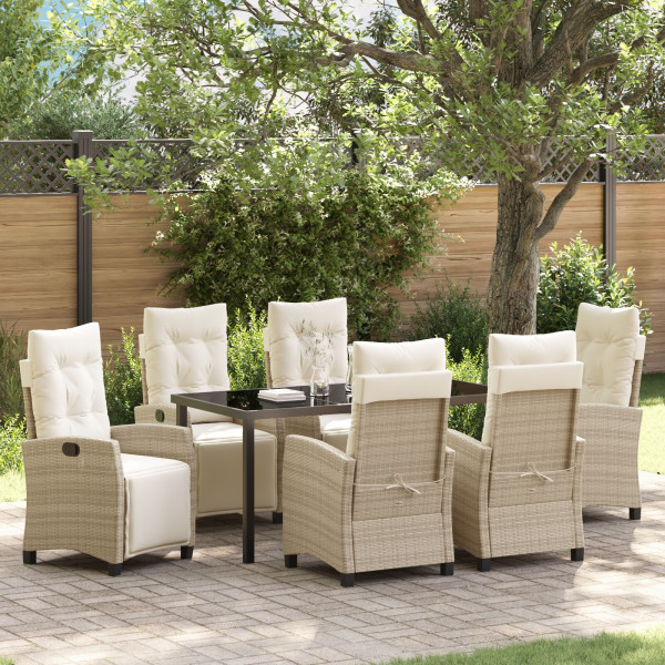 Conjunto de Comedor de Jardín de 7 Piezas Beige Rattan Poliratán D