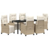 Conjunto de Comedor de Jardín de 7 Piezas Beige Rattan Poliratán 3