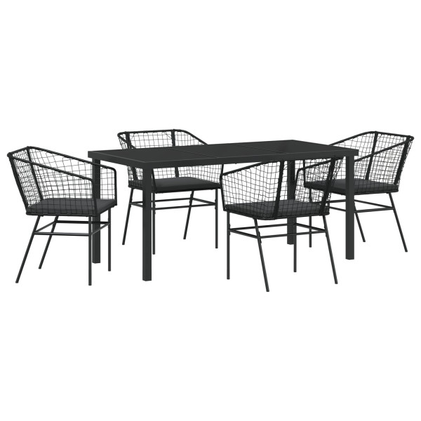 Conjunto de jantar de jardim com 5 peças em rattan sintético e comodidades pretas. M 2