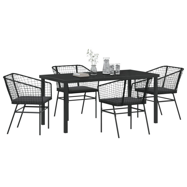 Conjunto de jantar de jardim com 5 peças em rattan sintético e comodidades pretas. M 3