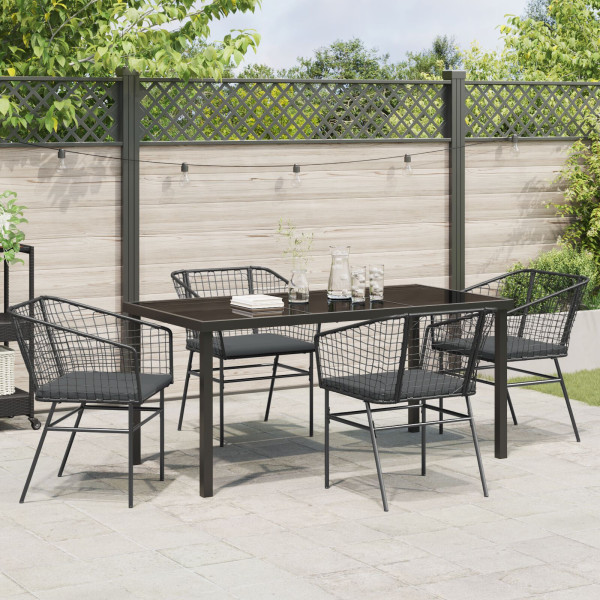 Conjunto de jantar de jardim com 5 peças em rattan sintético e comodidades pretas. M 4