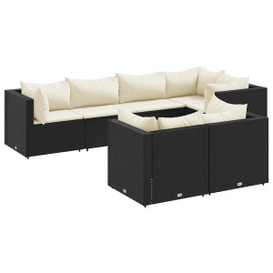 Set de muebles de jardín y cojines 7 pzas ratán sintético negro H