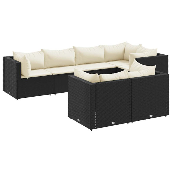 Set de muebles de jardín y cojines 7 pzas ratán sintético negro M 2