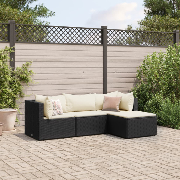 4 pcs conjunto lounge de jardim c/ almofadões vime PE preto D
