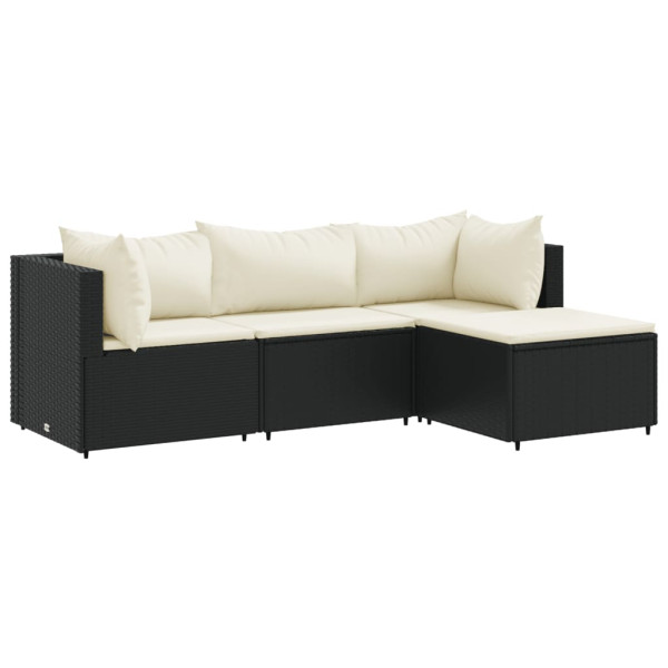 4 pcs conjunto lounge de jardim c/ almofadões vime PE preto M 2
