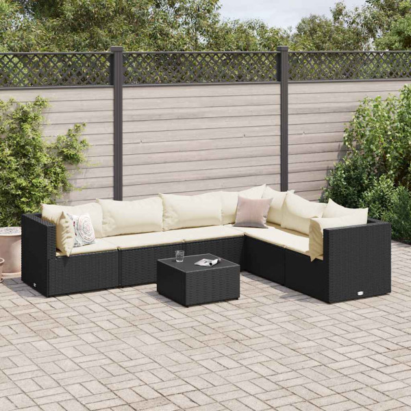 Set de muebles de jardín y cojines 7 pzas ratán sintético negro D
