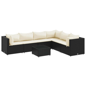 7 pcs conjunto lounge de jardim c/ almofadões vime PE preto H