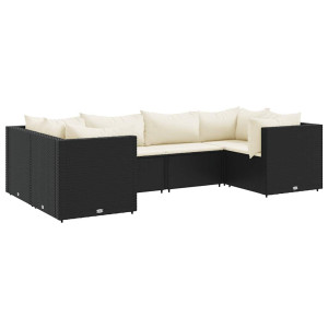 6 pcs conjunto lounge de jardim c/ almofadões vime PE preto H