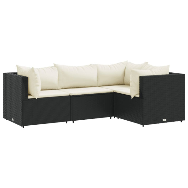 4 pcs conjunto lounge de jardim c/ almofadões vime PE preto M 2