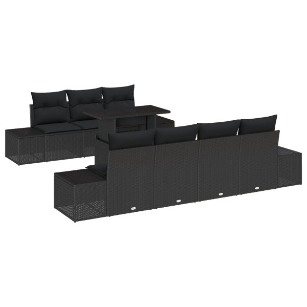 Conjunto de Sofás de Jardim de 8 Peças com Almofadas Preto Rattan Poliéster M 2
