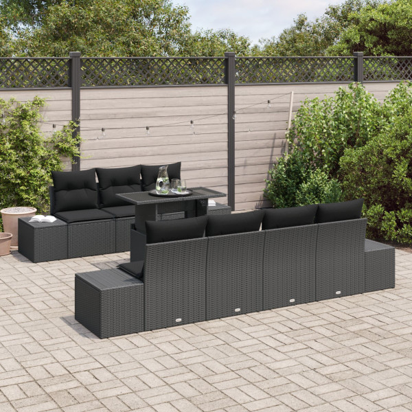 Conjunto de Sofás de Jardim de 8 Peças com Almofadas Preto Rattan Poliéster M 3
