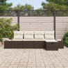 Conjunto de Sofás de Jardim de 5 peças com Almofadas Rattan Poliéster Castanho 3