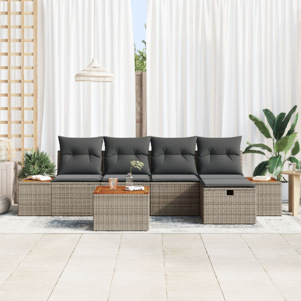 Conjunto de Sofá de Jardim de 6 Peças com Almofadas Cinza Rattan M 3