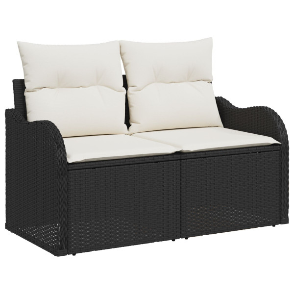 Conjunto de Sofás de Jardim  de 5 Peças com Almofadas Preto Rattan Poliéster M 4