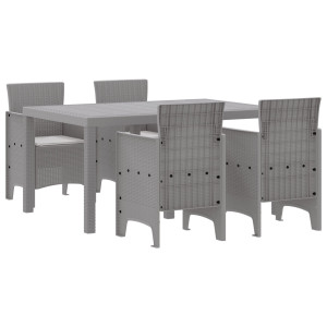 Set de Comedor de Jardín de 5 Piezas con Cojines Gris Claro Poliratán H