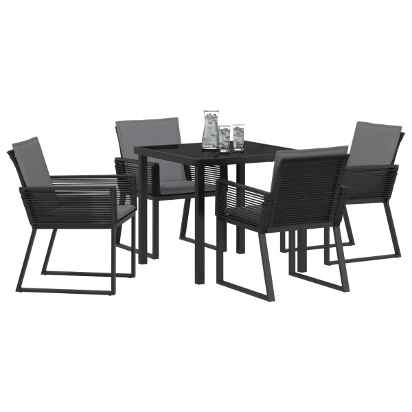 Conjunto de Comedor de Jardín de 5 Piezas con Cojines Negro Poliratán M 3