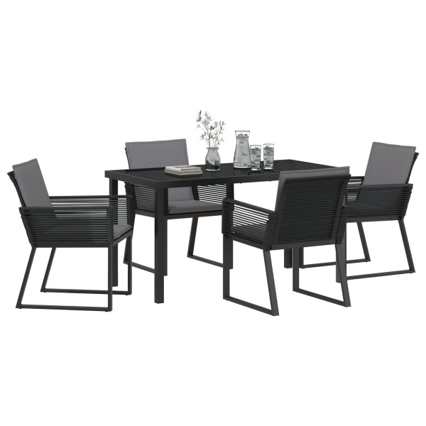 Conjunto de Jantar de Jardim com Almofadas 5 Peças Preto em Polyrattan M 3