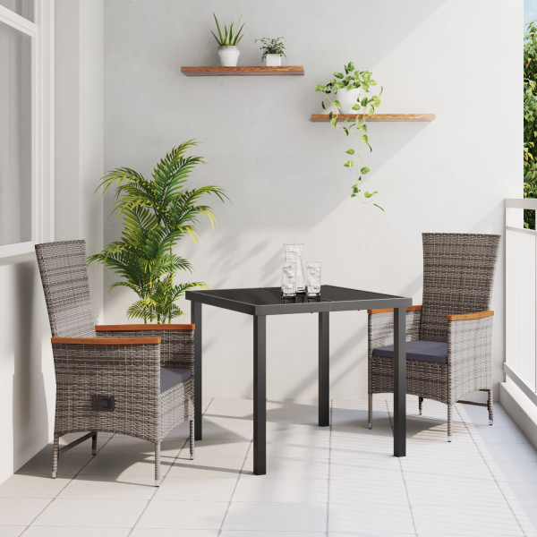 Conjunto de comedor de jardín de 3 piezas  con cojines de ratan sintético gris D