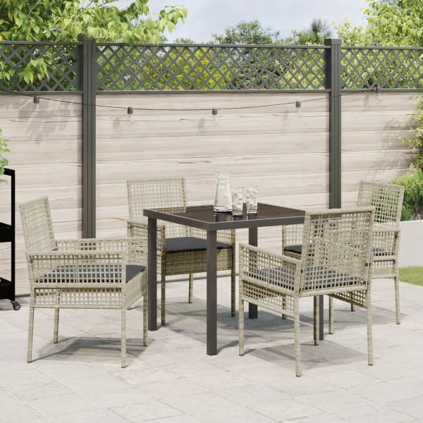 Conjunto de Jantar de Jardim 5 Peças com Almofadas Cinza Claro Rattan Sintético M 4