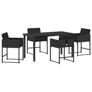 Conjunto de Comedor de Jardín  de 5 Piezas con Cojines Negro Rattan Polimérico H