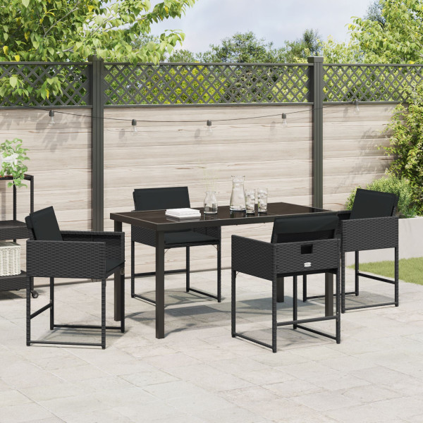 Conjunto de Comedor de Jardín  de 5 Piezas con Cojines Negro Rattan Polimérico M 4