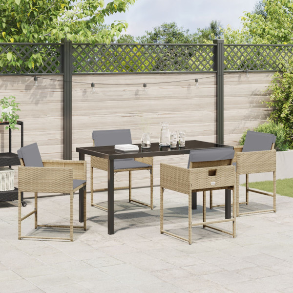Conjunto de Comedor de Jardín de 5 Piezas con Cojines Beige Rattan Poliéster M 4