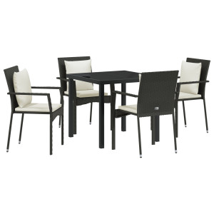 Conjunto de Comedor de Jardín  de 5 Piezas con Cojines - Poliratán Negro H