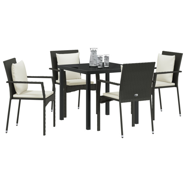 Conjunto de Comedor de Jardín  de 5 Piezas con Cojines - Poliratán Negro M 3