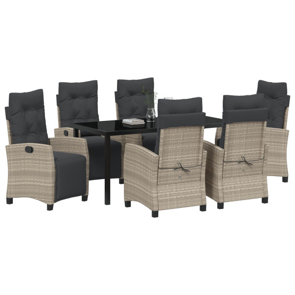 Conjunto de Jantar para Jardim de 7 Peças. Cinza Claro. Rattan de Poliéster M 3