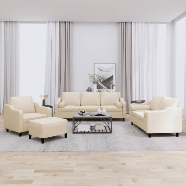 4 pcs conjunto de sofás com almofadas tecido cor creme D