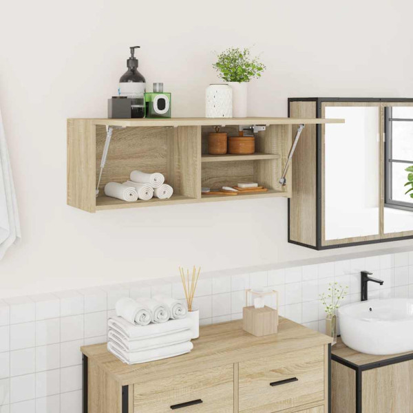 Mueble de pared baño madera ingeniería roble Sonoma 80x25x30 cm D