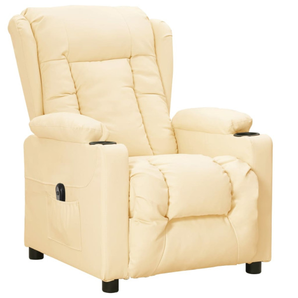 Sillón reclinable eléctrico de cuero sintético crema M 2
