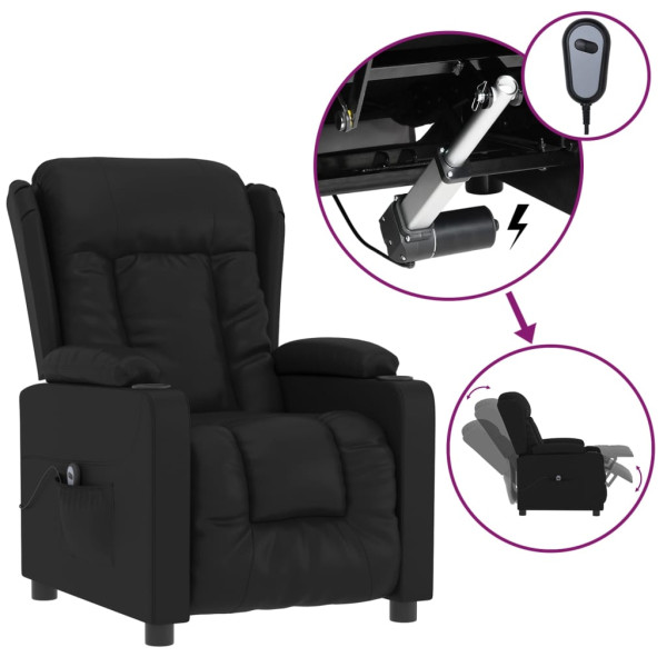 Sillón reclinable eléctrico de cuero sintético negro M 2