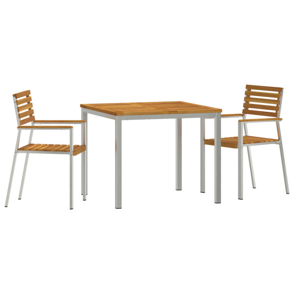 Juego de Comedor de Jardín de 3 Piezas de  de Madera Sólida de Acacia. Mesa de Comedor al Aire Libre  90x90x74.5 cm de Madera Só M 2