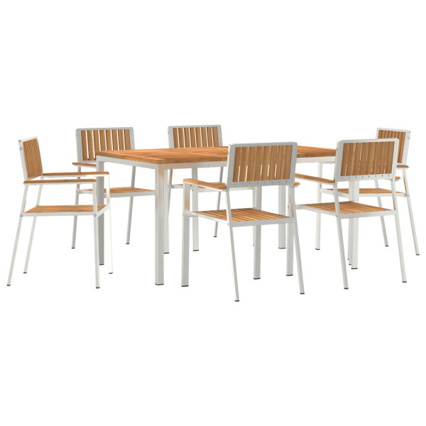 Juego de Comedor de Jardín  de 7 Piezas de Madera de Teca Sólida. Mesa de Comedor Exterior  150x90x75 cm de Madera de Teca Sólid M 2