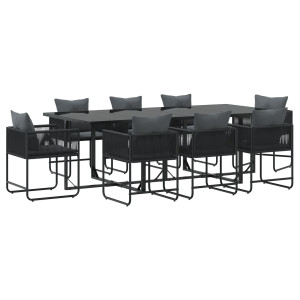 Conjunto de Jantar de Jardim com 10 Peças e Almofadas em Aço e Rattan Poliéster H