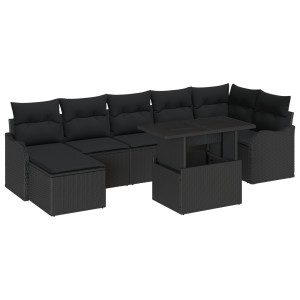 Conjunto de Sofá para Jardim  de 8 Peças com Almofadas Preto Rattan PE H