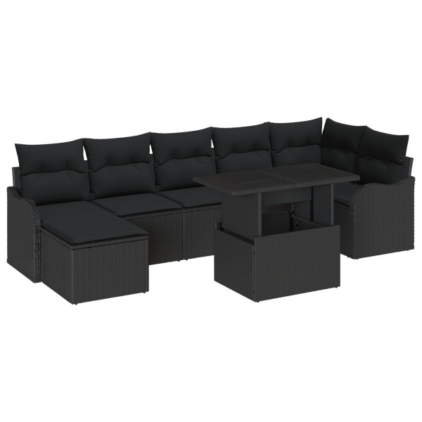 Conjunto de Sofá para Jardim  de 8 Peças com Almofadas Preto Rattan PE M 2