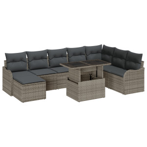 Conjunto de Sofá de Jardim  de 9 Peças com Almofadas Cinzento Rattan Polipropileno H