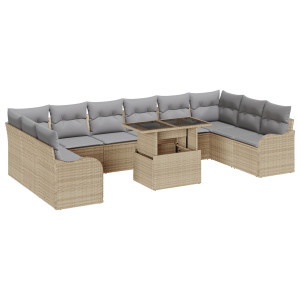 Conjunto de Sofá de Jardim Com Almofadas Beige Rattan Poliéster  11 Peças H