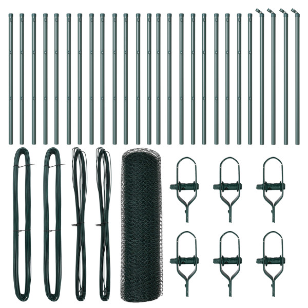 Cerca Hexagonal  Verde 0.6x50 m Acero. Postes de Cerca  13 pcs Verde Ø32 mm 100 cm Acero Galvanizado M 2