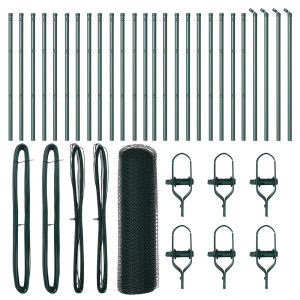 Cerca Hexagonal  Verde 0.8x50 m Acero. Postes de Cerca  13 pcs Verde Ø32 mm 120 cm Acero Galvanizado H