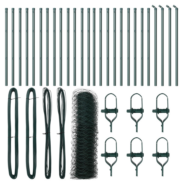 Valla Hexagonal Verde 0.8x50 m Acero.  Postes de Valla 13 pcs Verde Ø32 mm 120 cm Acero Galvanizado M 2