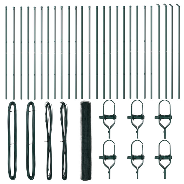 Cerca Hexagonal  Verde 1.4x50 m Acero. Postes de Cerca  13 pcs Verde Ø32 mm 190 cm Acero Galvanizado M 2