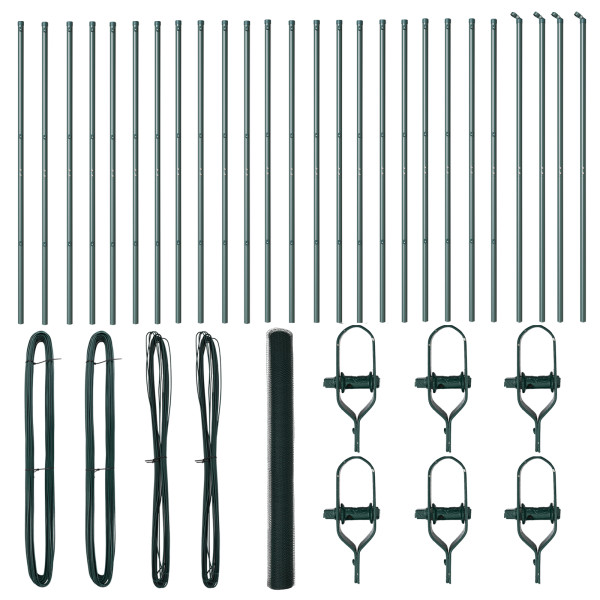 Cerca Hexagonal  Verde 1.6x50 m Acero. Postes de Cerca  13 pcs Verde Ø32 mm 210 cm Acero Galvanizado M 2