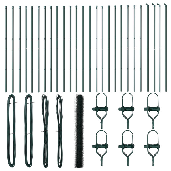 Cerca Hexagonal  Verde 1.6x50 m Acero. Postes de Cerca  13 pcs Verde Ø32 mm 210 cm Acero Galvanizado M 2